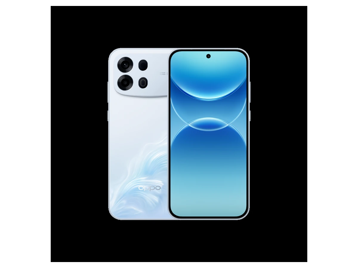 OPPO A7 Pro Max 5G warna Biru Laut, tampak belakang dengan modul kamera persegi dan tampak depan