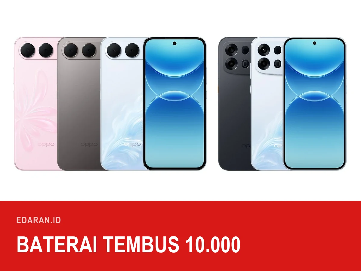 Lima varian warna OPPO A7 Pro 5G dan A7 Pro Max 5G berjajar, dengan teks judul "Baterai Tembus 10.000"