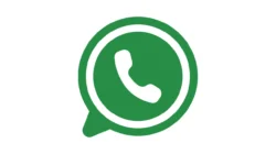 Logo WhatsApp berupa gelembung percakapan hijau dengan gagang telepon putih di tengah, di atas latar putih